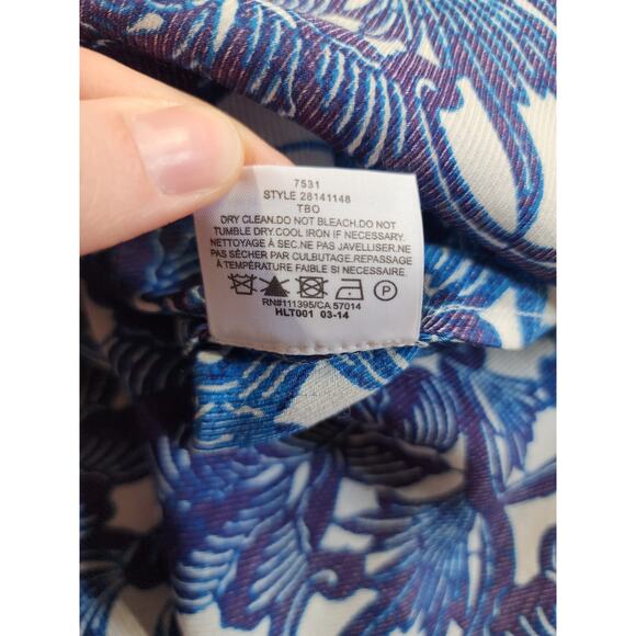 Tory Burch Button Up Tunic Top Womens Size 10 Blue Floral Geometric Wool Silk - Picture 4 of 14